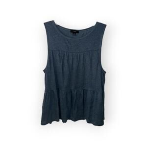 J.Crew Blue 100% Linen Tiered Tank Top Size M EUC